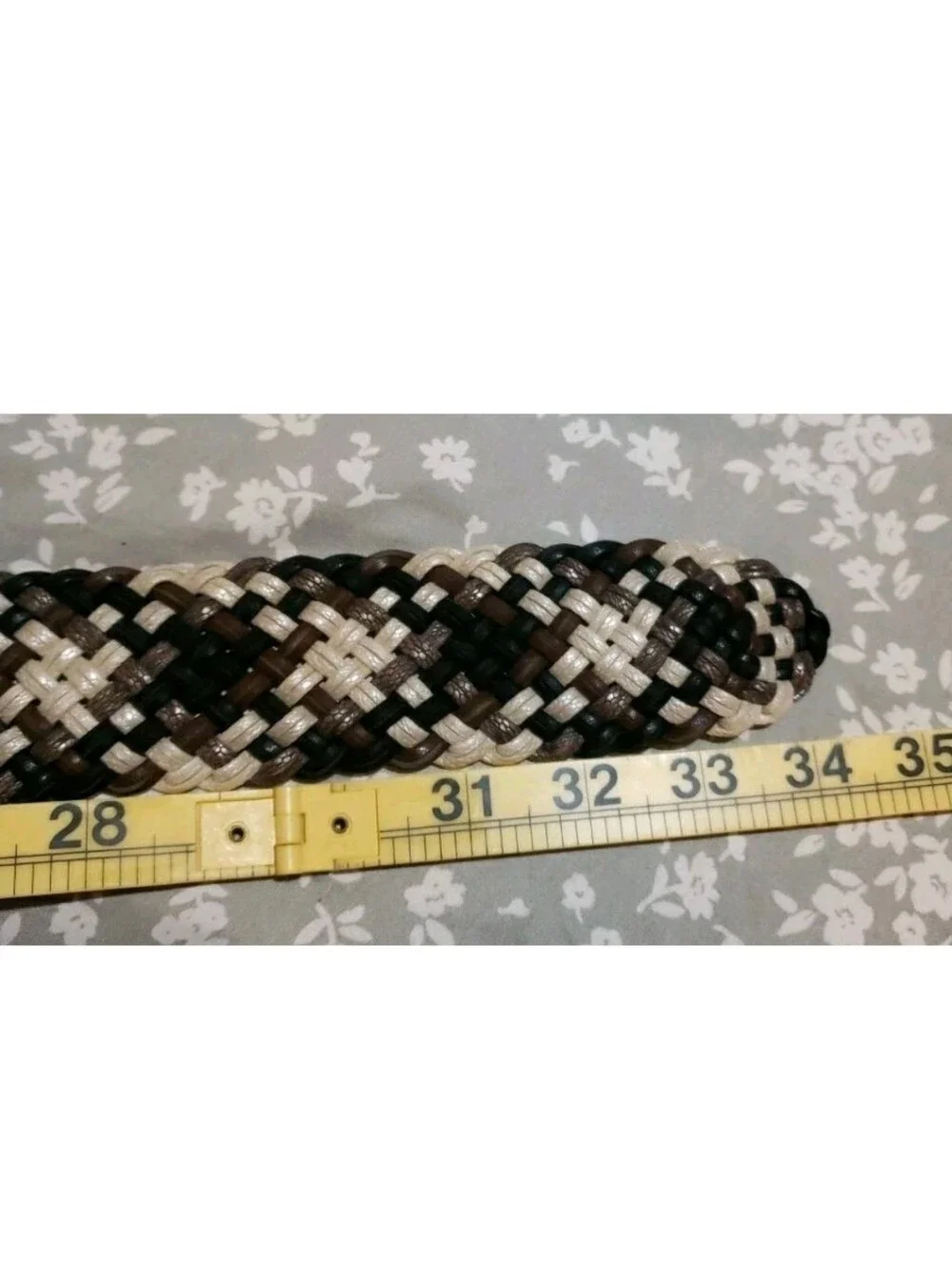 Relic Belt Braided Woven Neutral Colors Silver Floral Buckle 34